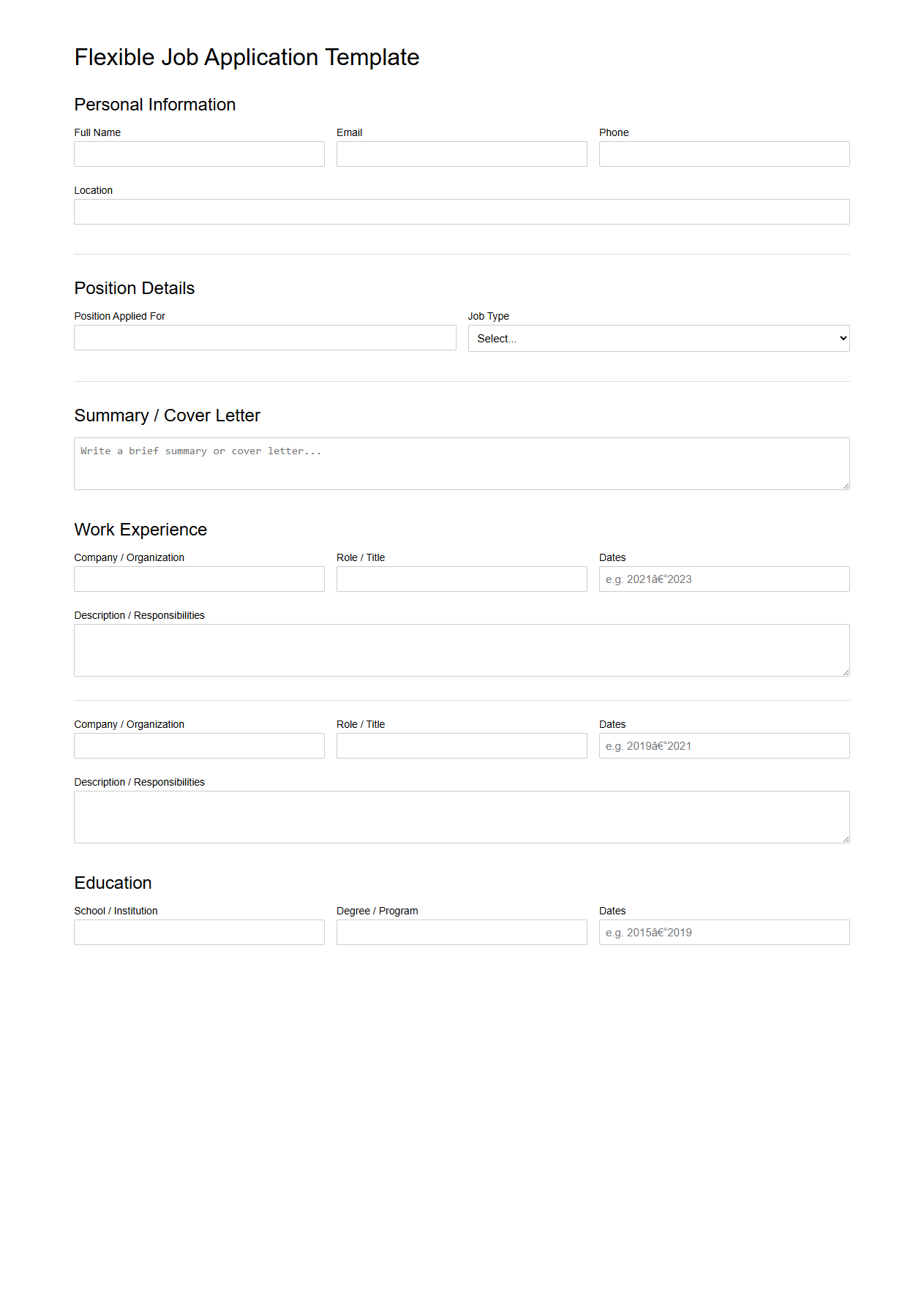Customizable Template for Flexible Job Applications