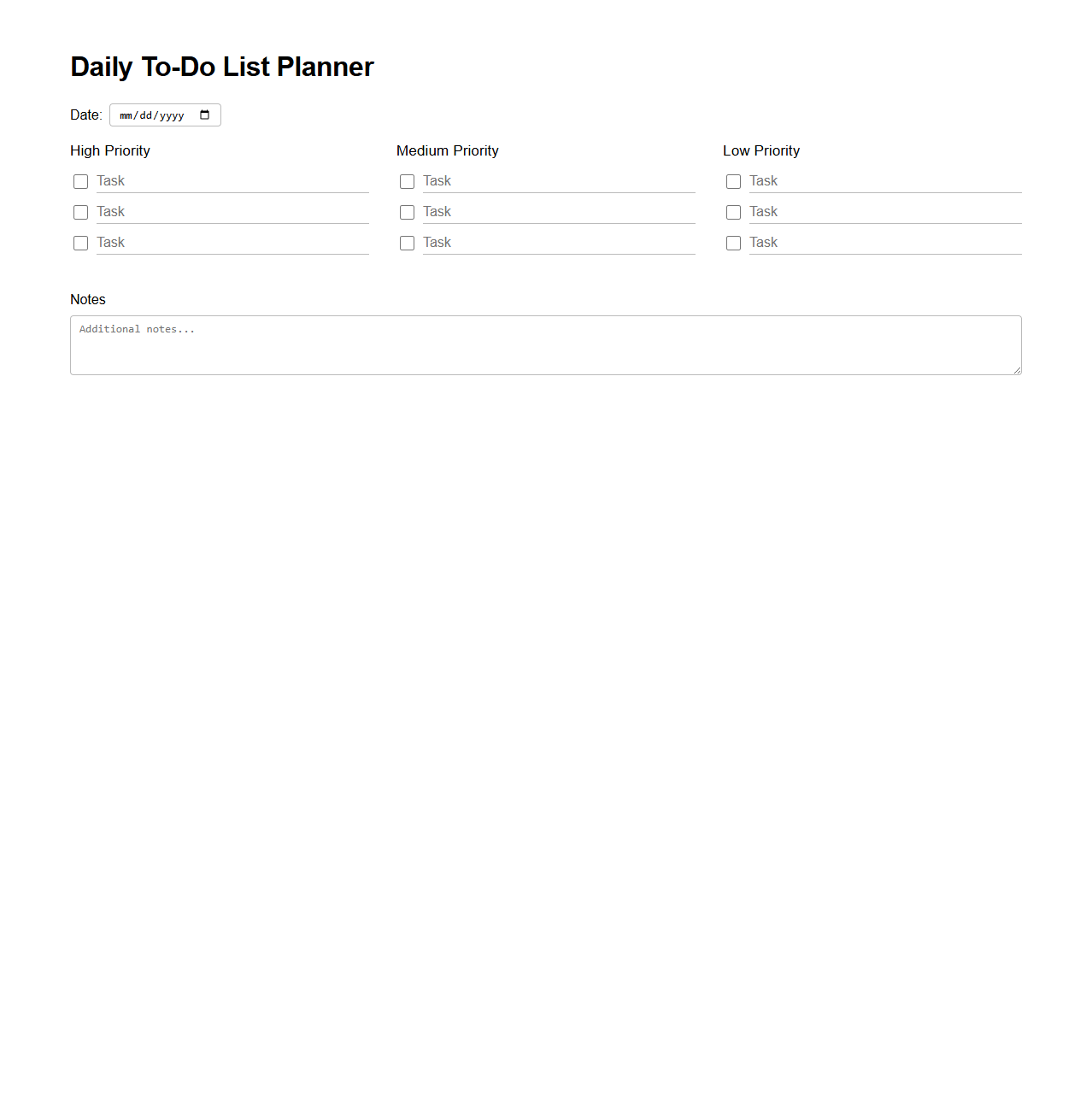 Daily To-Do List Planner for Task Prioritization