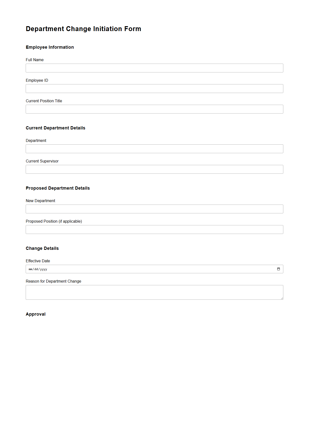 Department Change Initiation Form