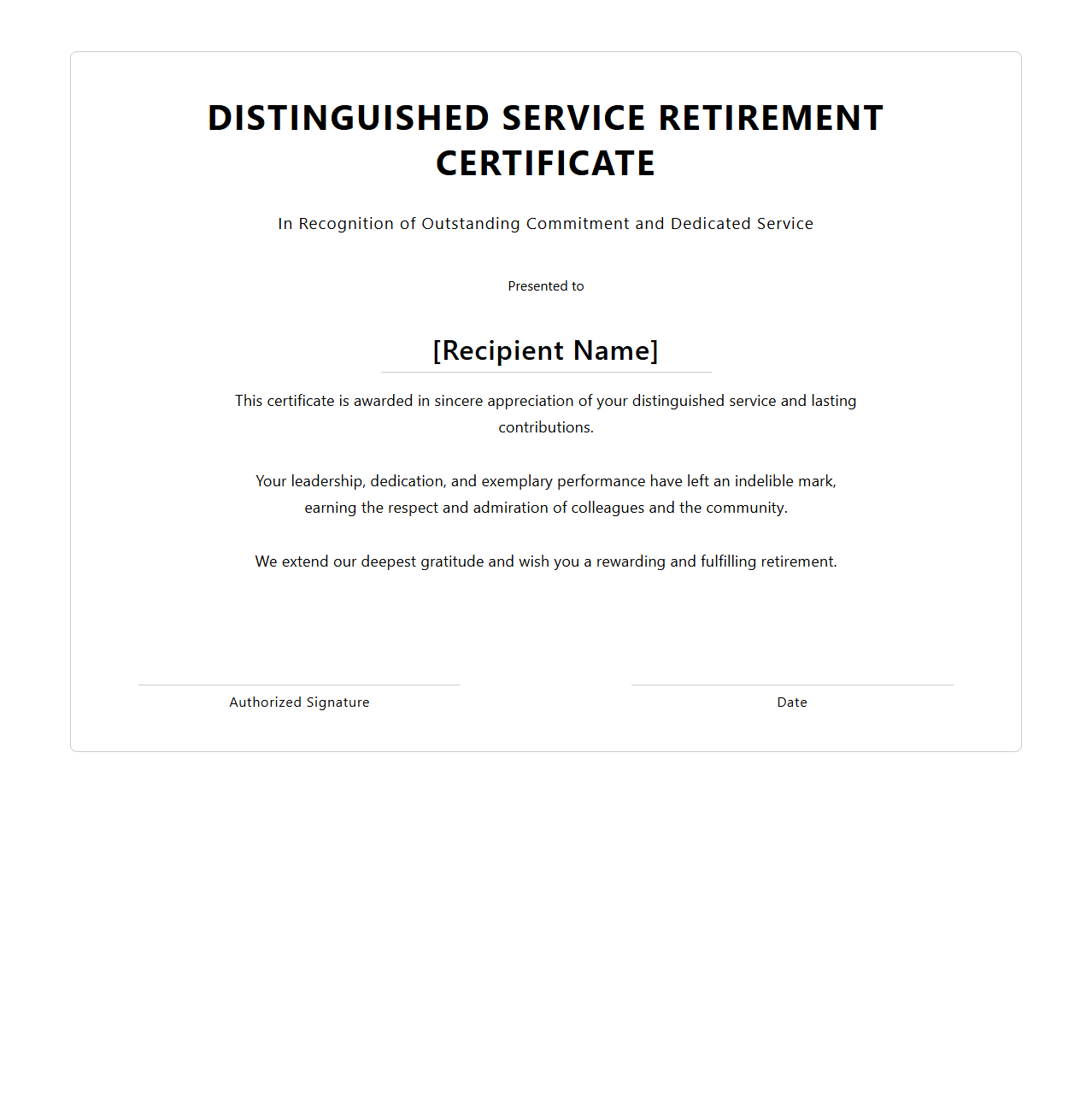 Distinguished Service Retirement Certificate
