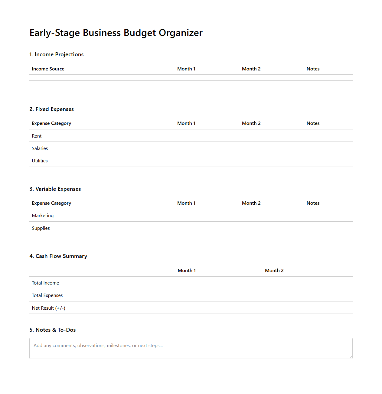 Early-Stage Business Budget Organizer