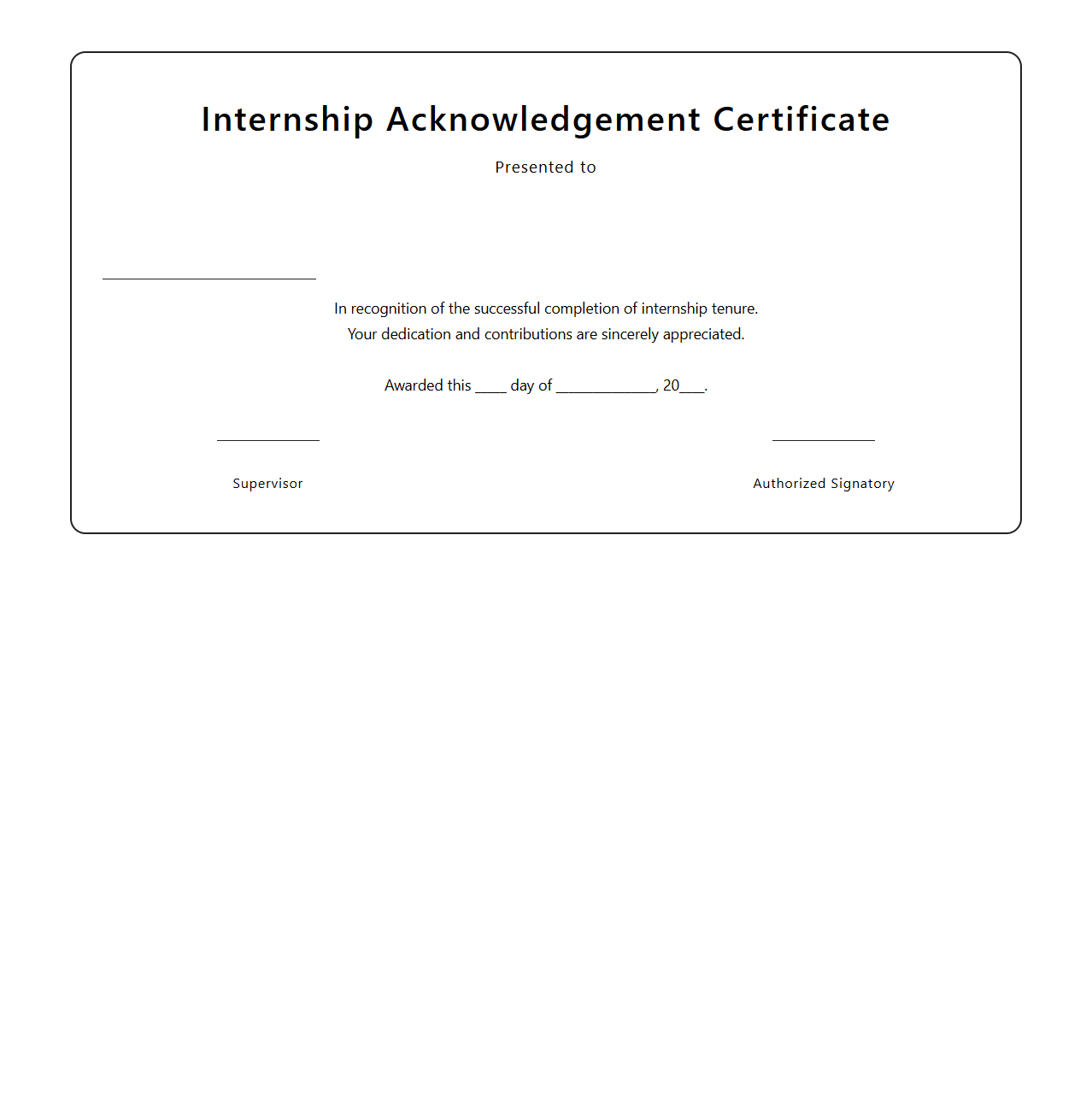 Elegant Internship Acknowledgement Certificate Concept