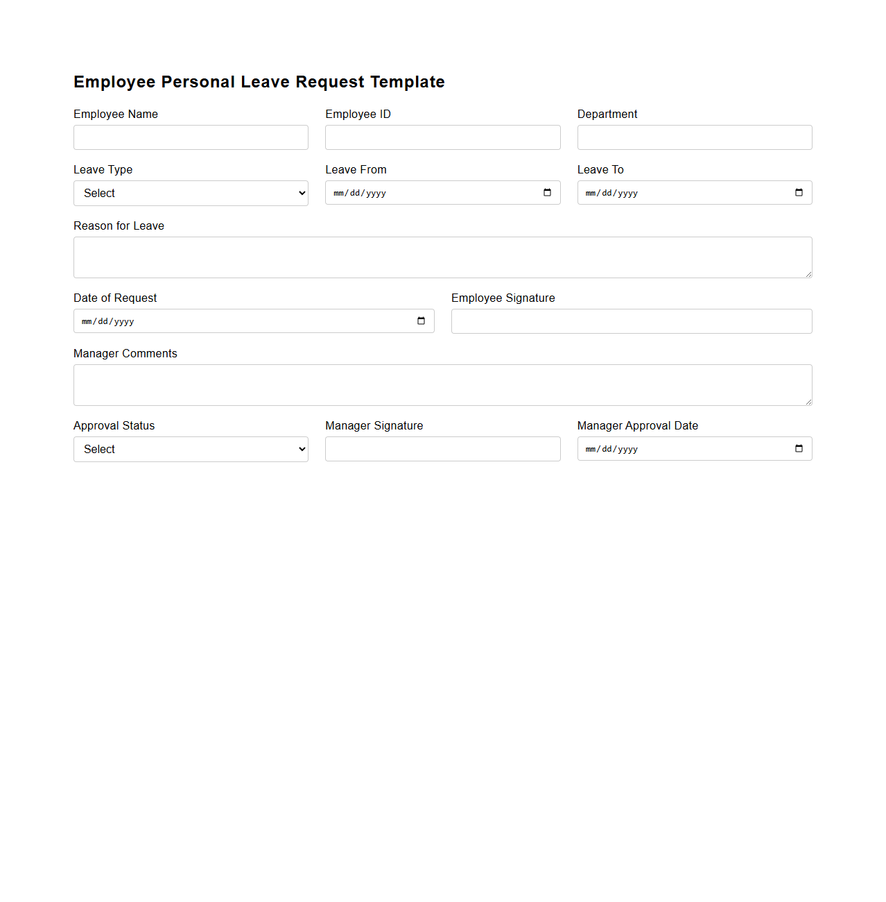 Employee Personal Leave Request Template