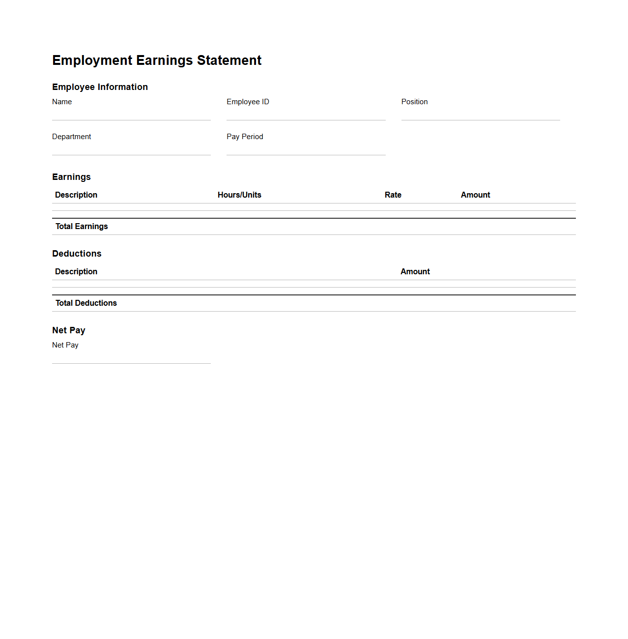 Employment Earnings Statement Template