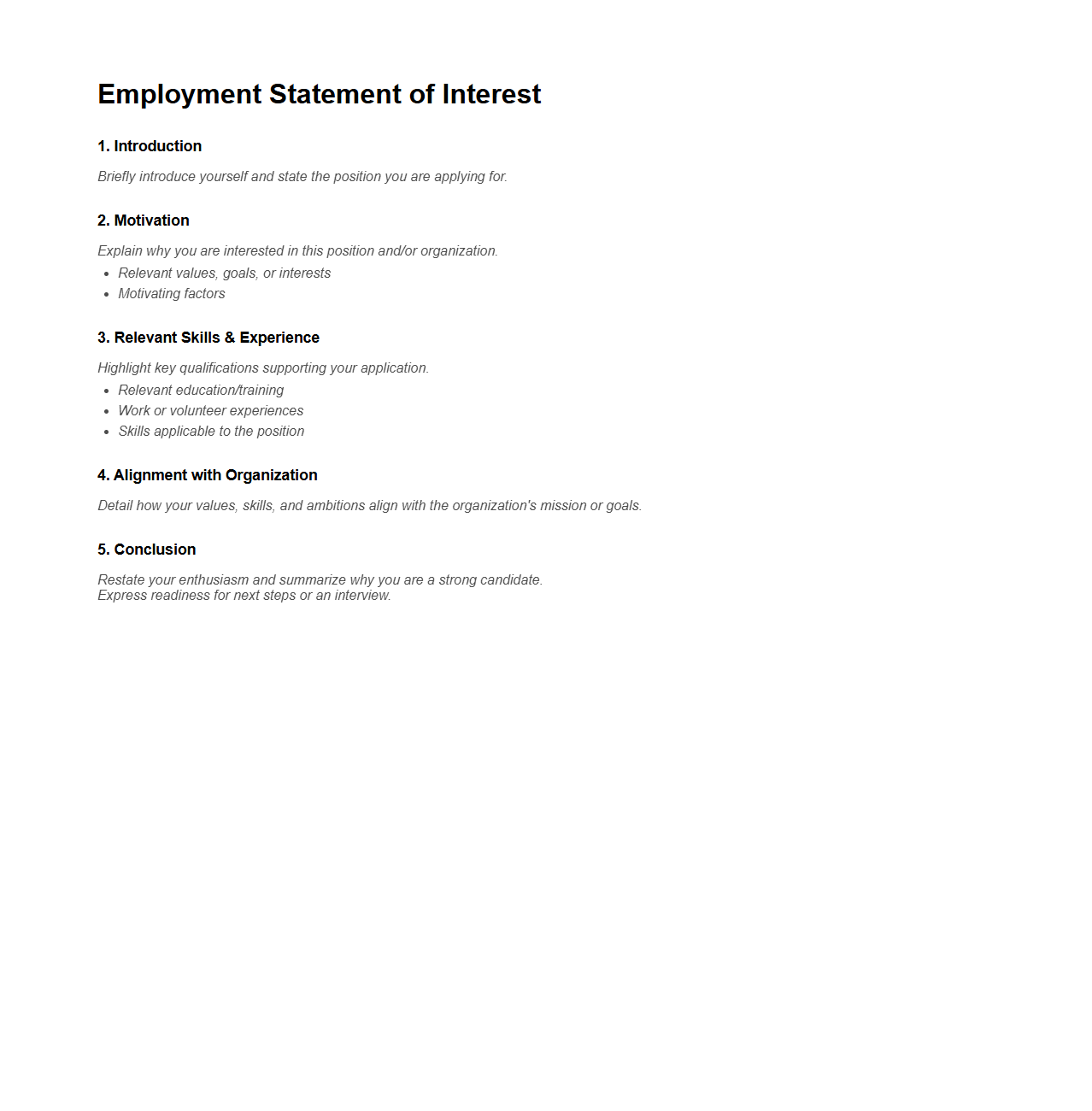 Employment Statement of Interest Structure