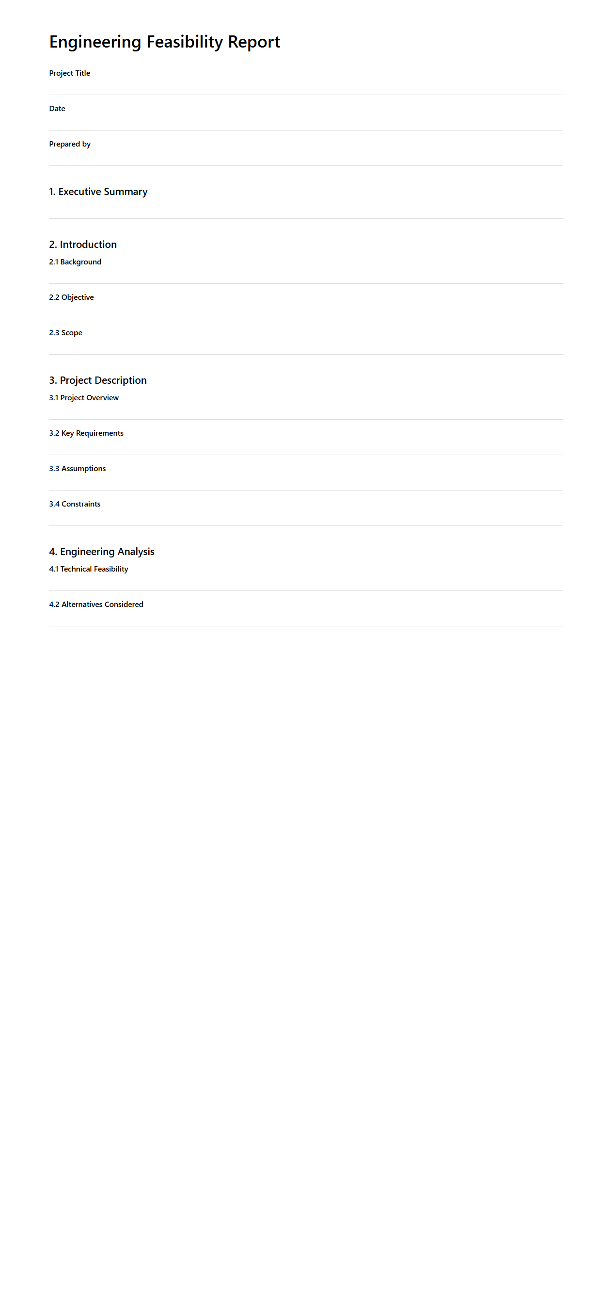 Engineering Feasibility Report Blank Template