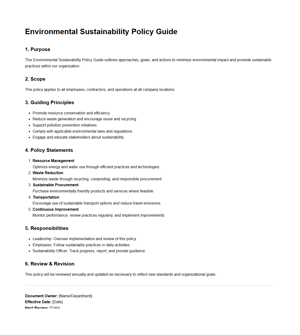 Environmental Sustainability Policy Guide