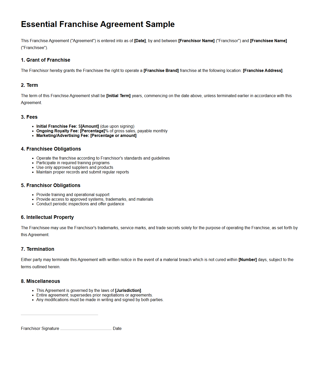 Essential Franchise Agreement Sample for First-Time Franchisees