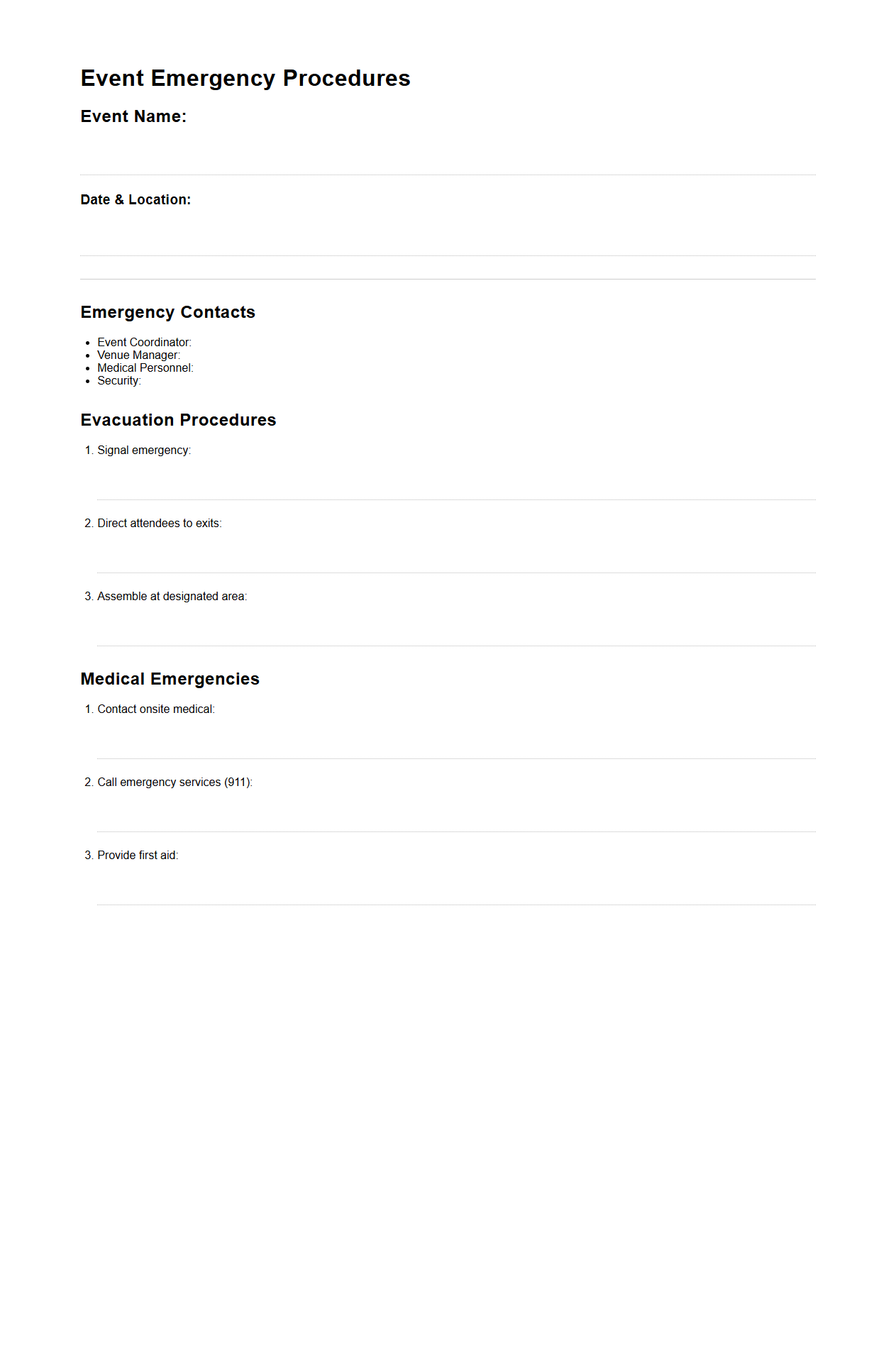 Event Emergency Procedures Blank Document