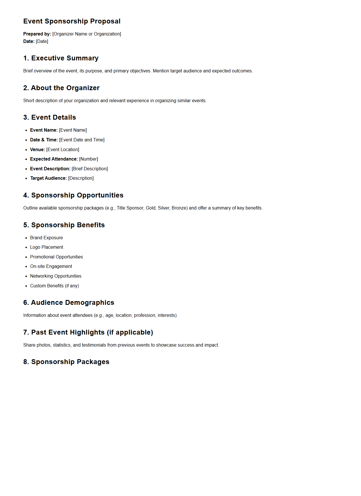 Event Sponsorship Proposal Structure for Organizers