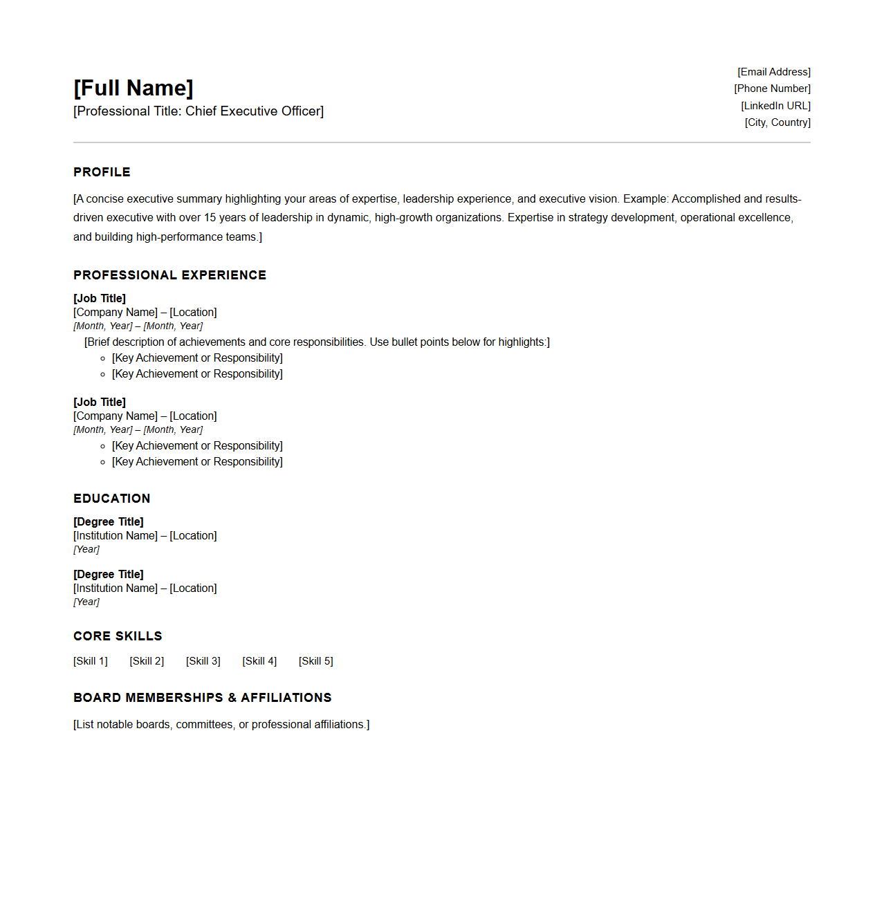 Executive CV Template