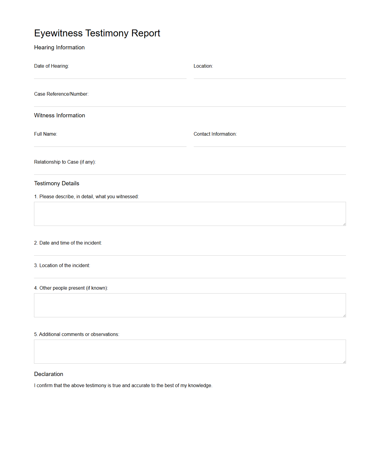 Eyewitness Testimony Report Template for Hearings