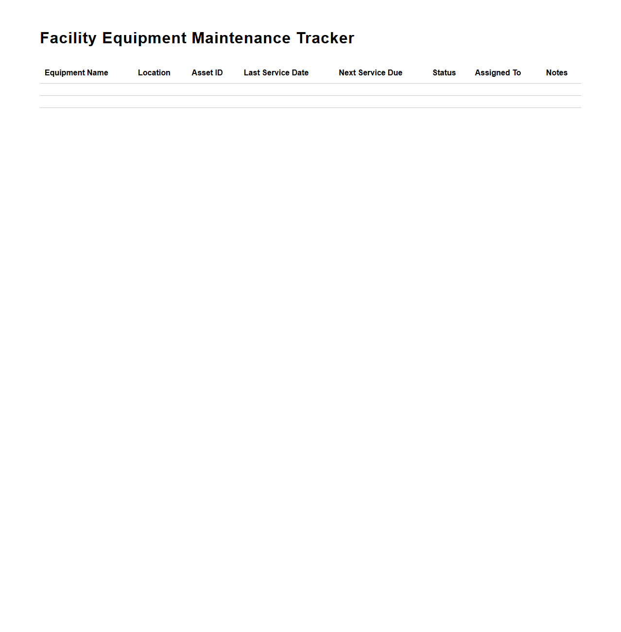 Facility Equipment Maintenance Tracker Template