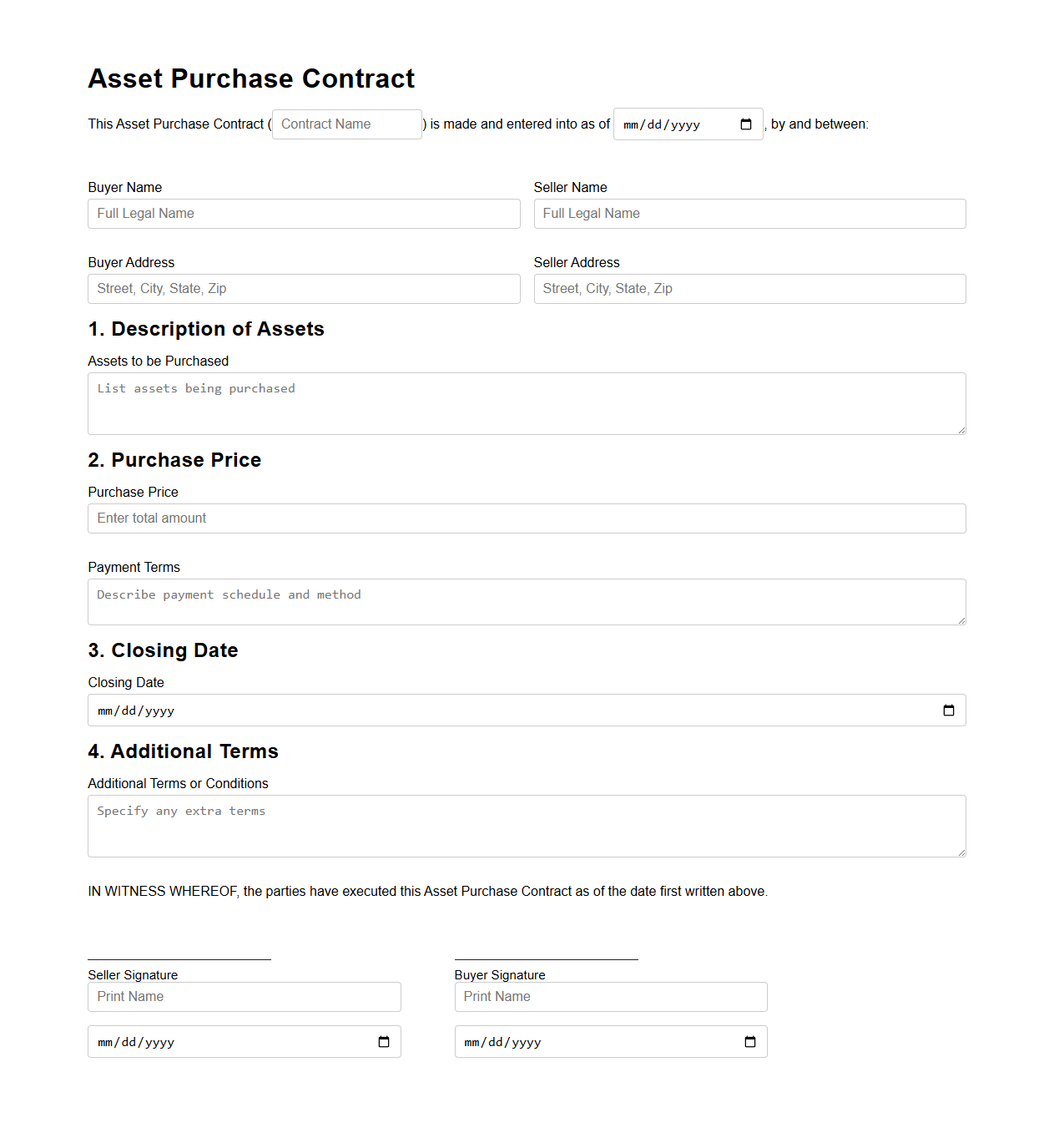 Fill-in-the-Blank Asset Purchase Contract