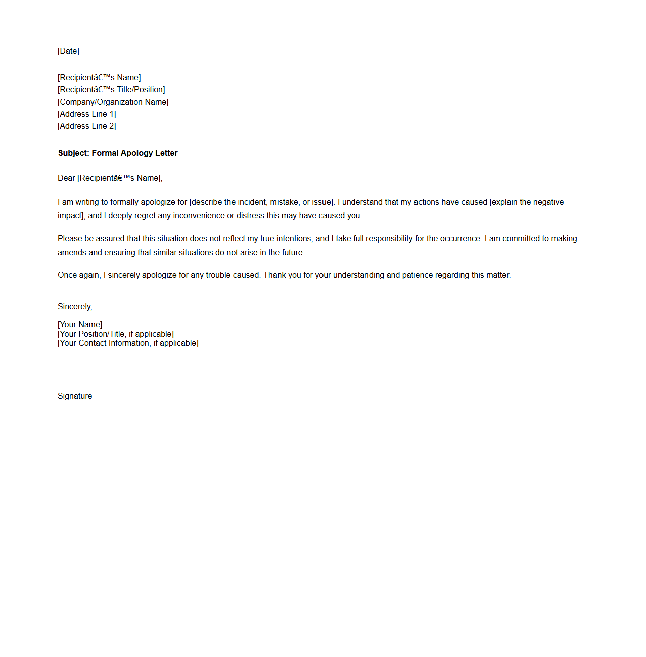 Formal Apology Letter Layout