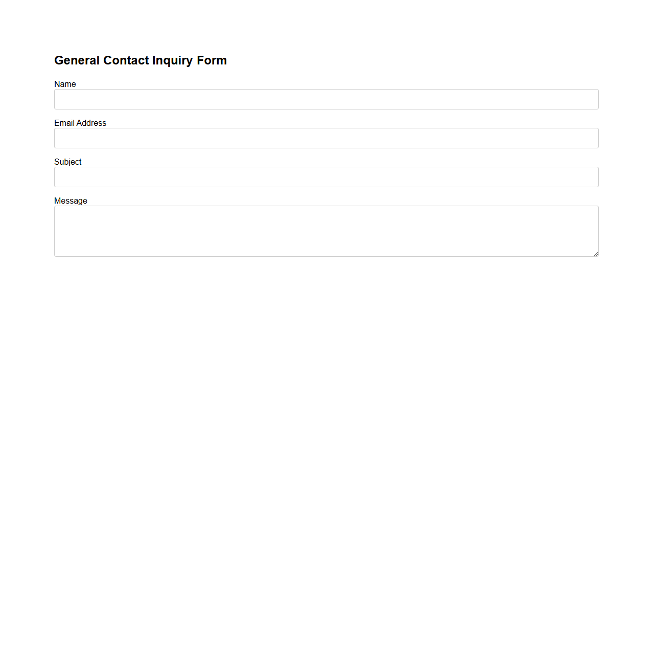 General Contact Inquiry Form Sample