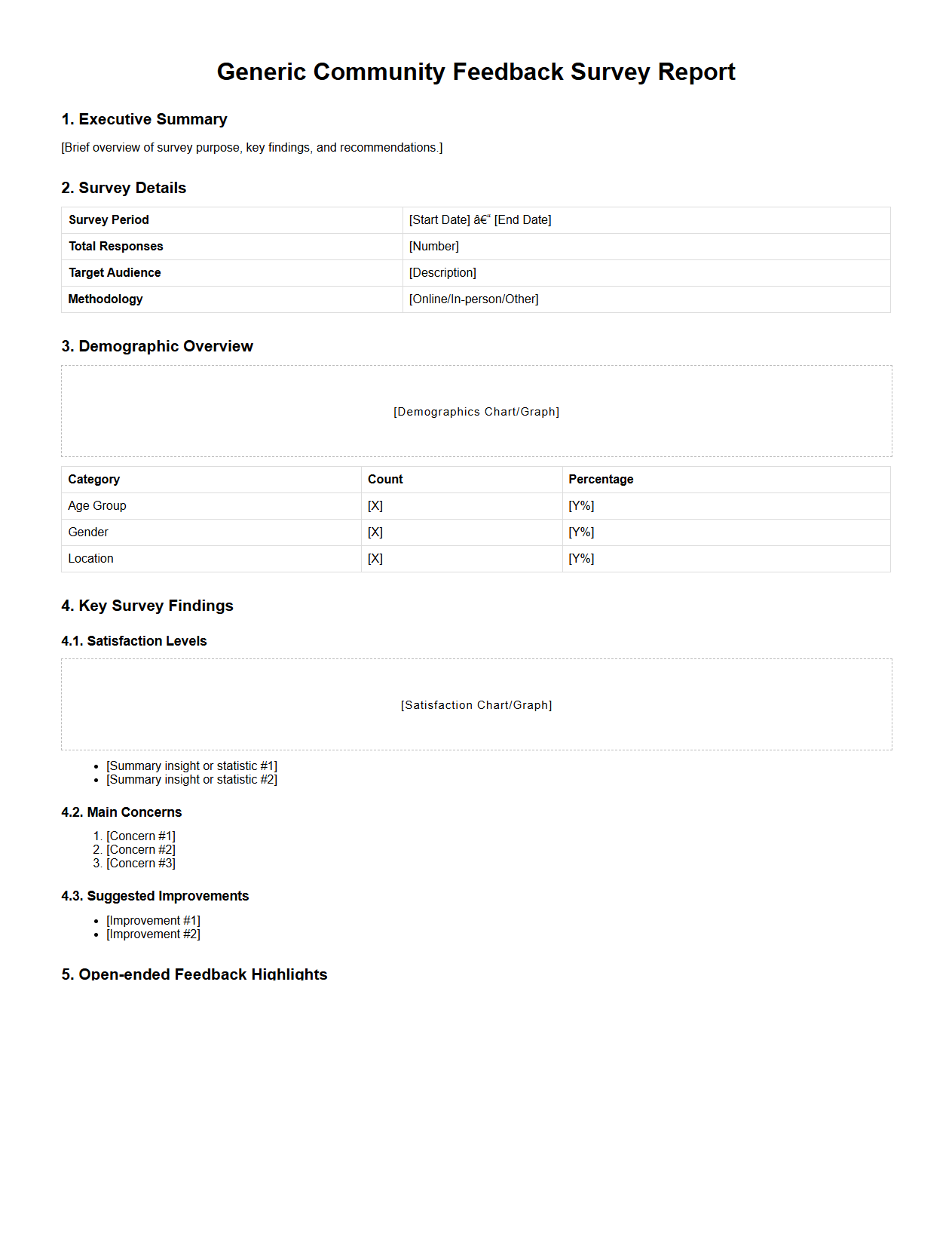 Generic Community Feedback Survey Report Layout