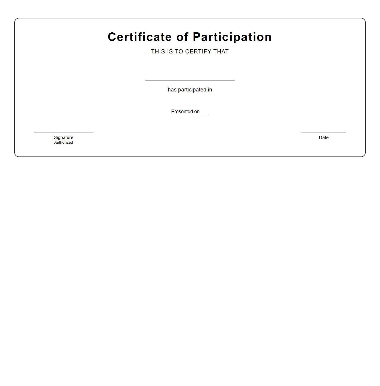 Generic Participation Certificate Design Template