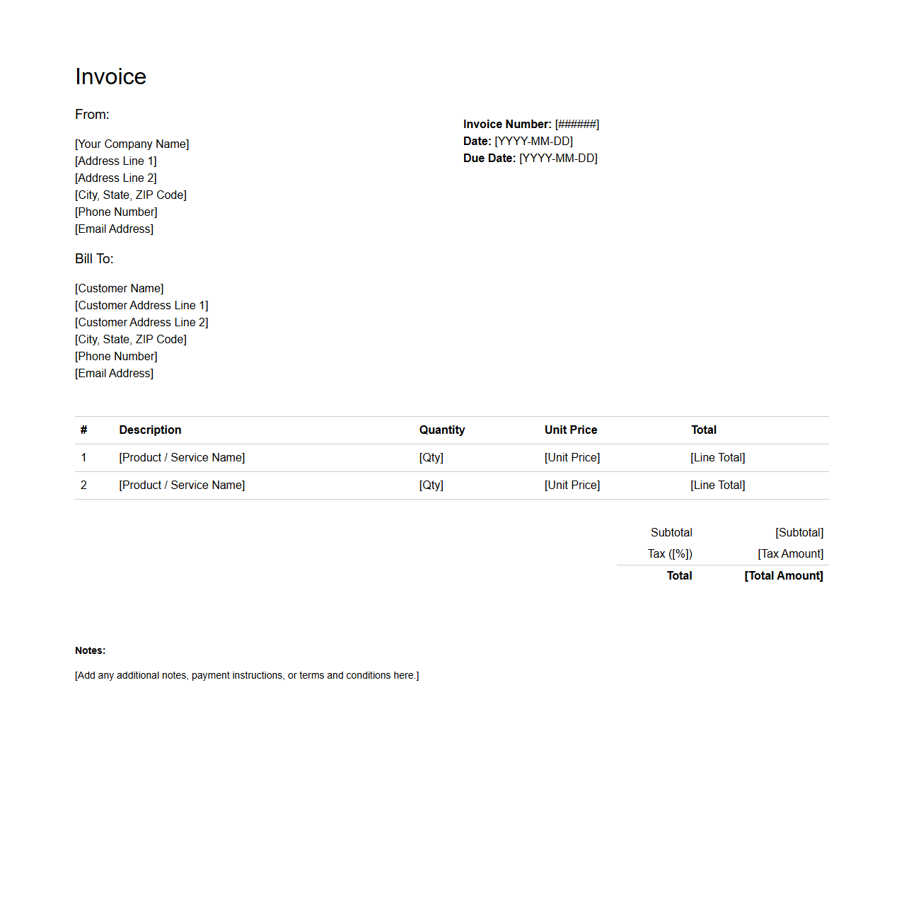 Generic Product Transaction Invoice Template