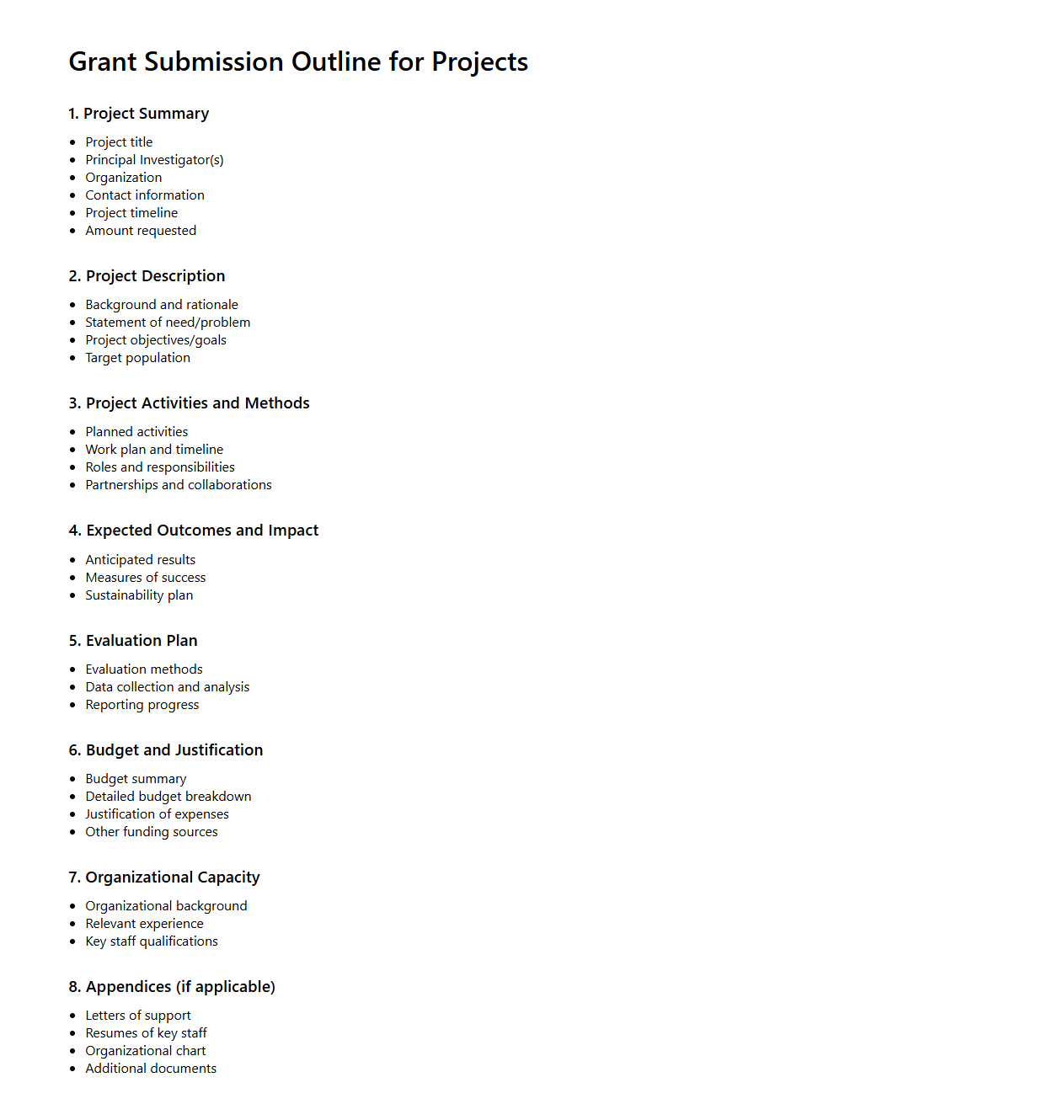 Grant Submission Outline for Projects