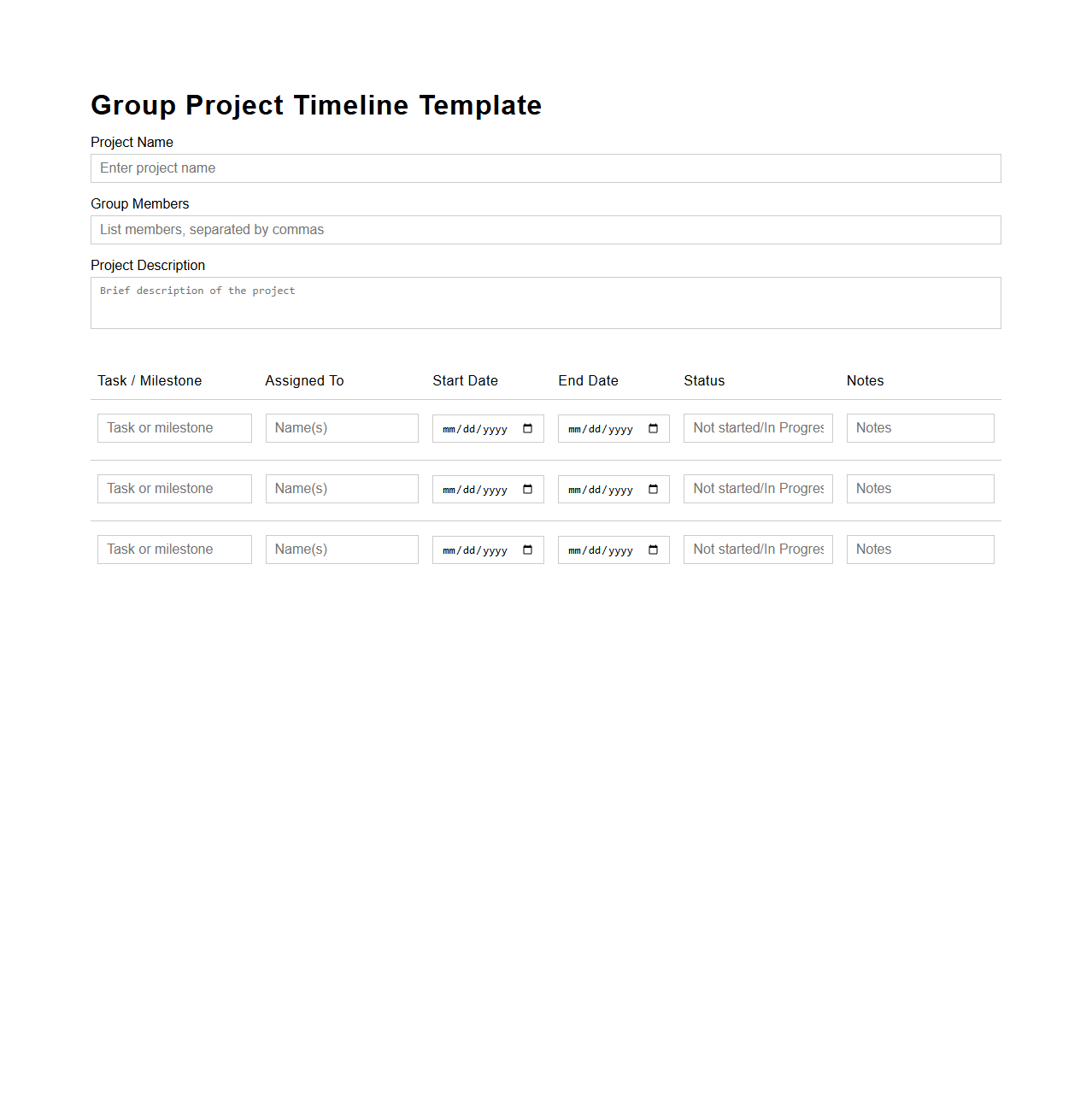 Group Project Timeline Template