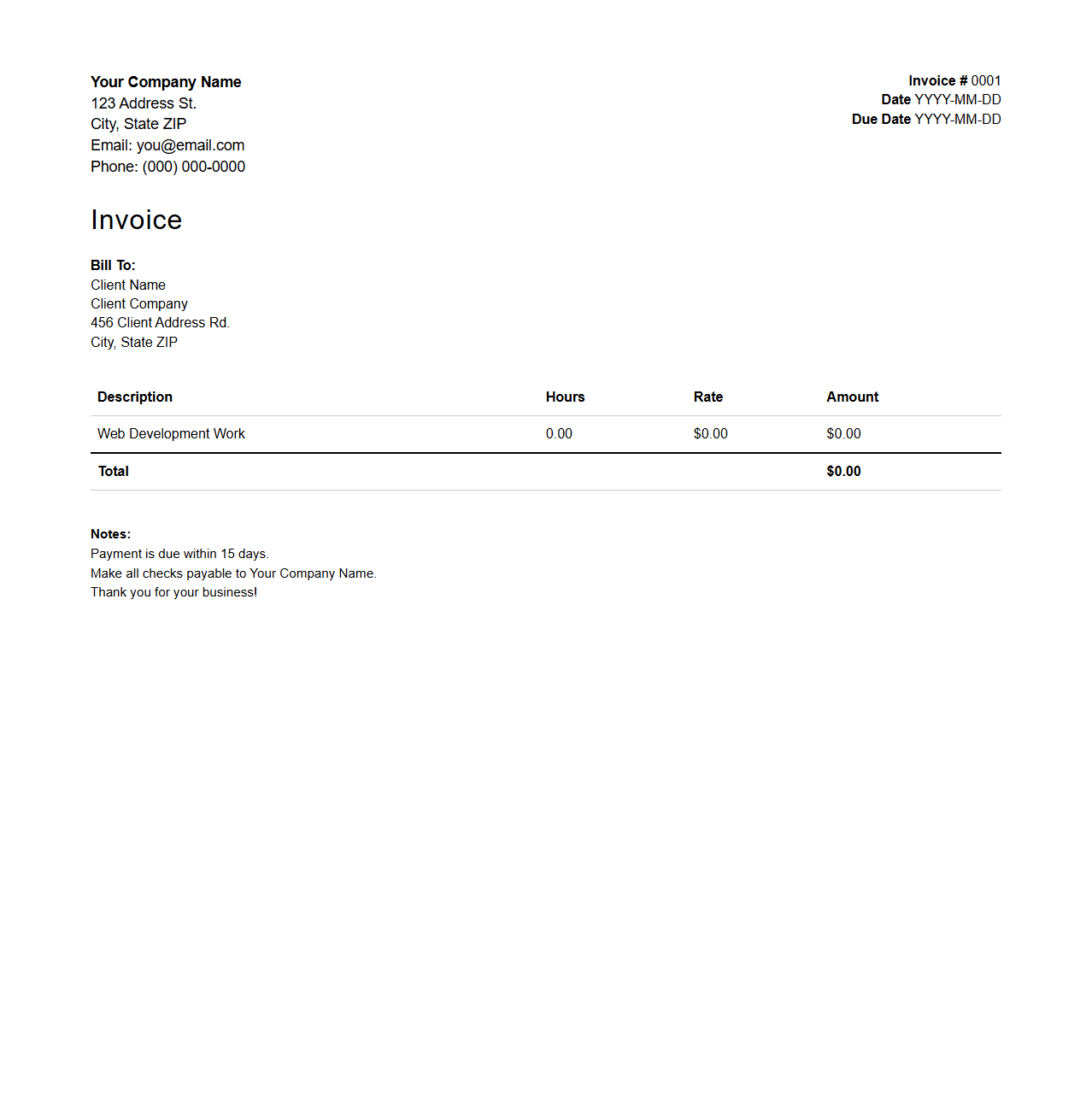 Hourly Web Development Invoice Template