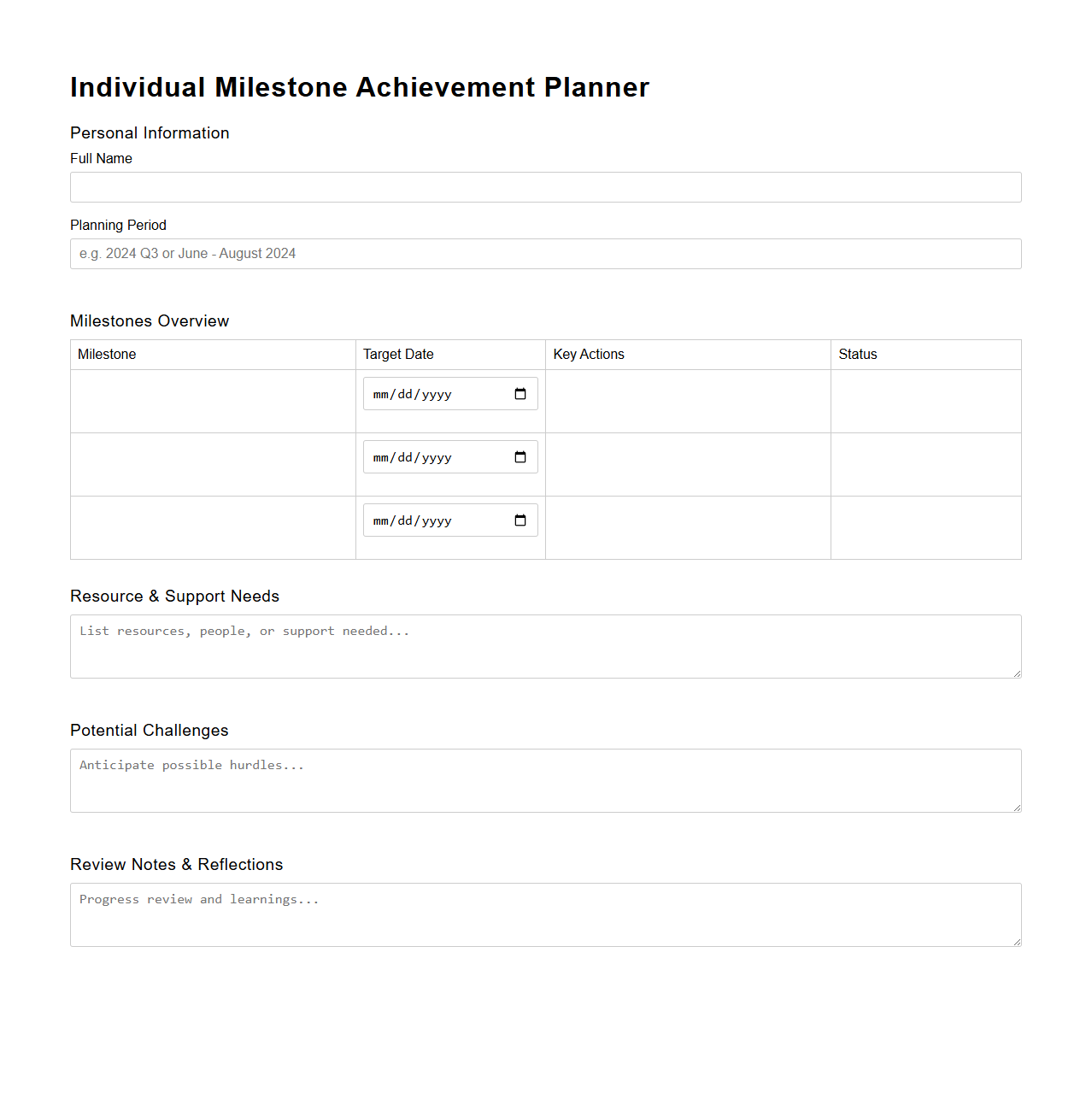 Individual Milestone Achievement Planner