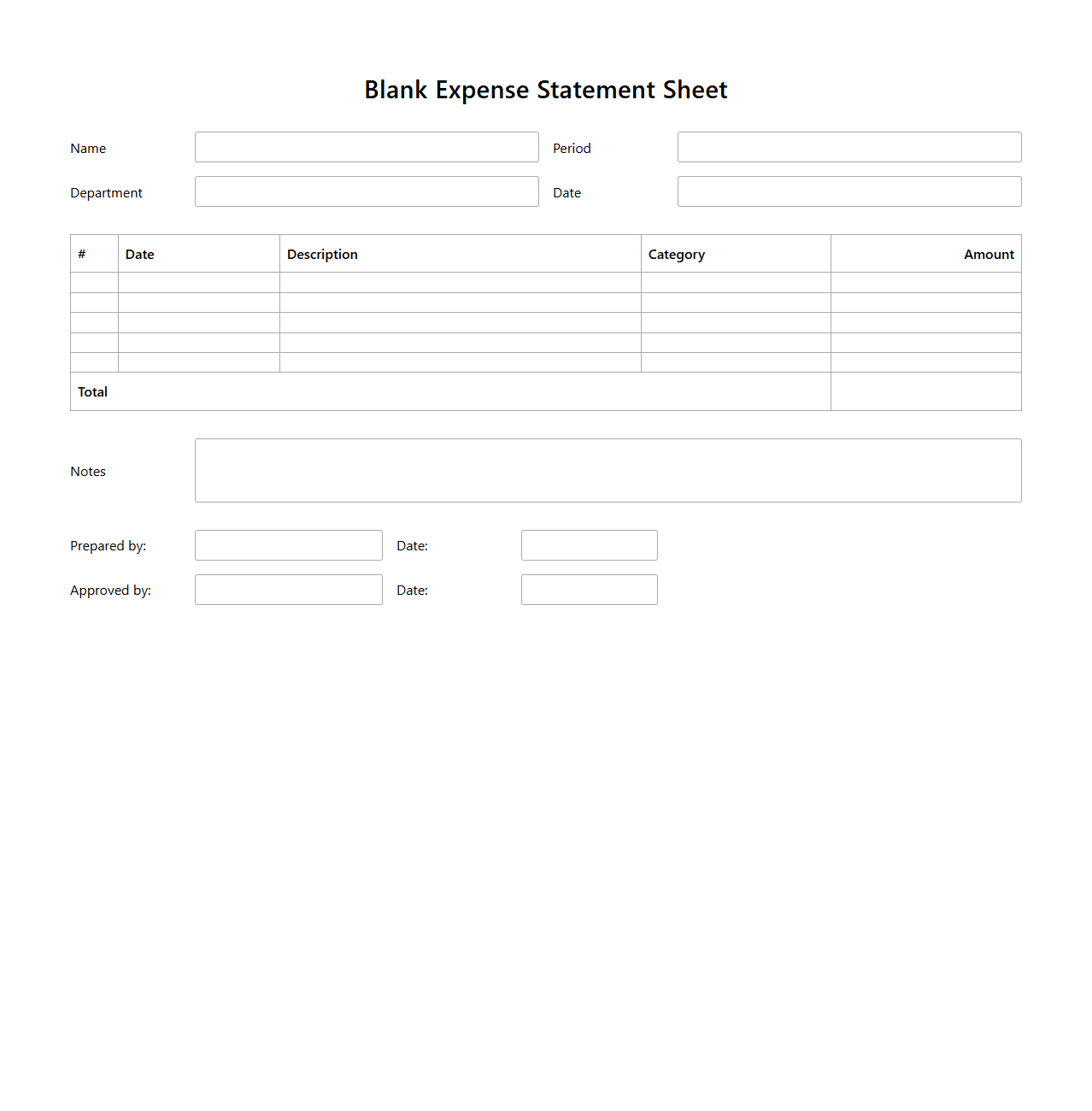 Itemized Blank Expense Statement Sheet