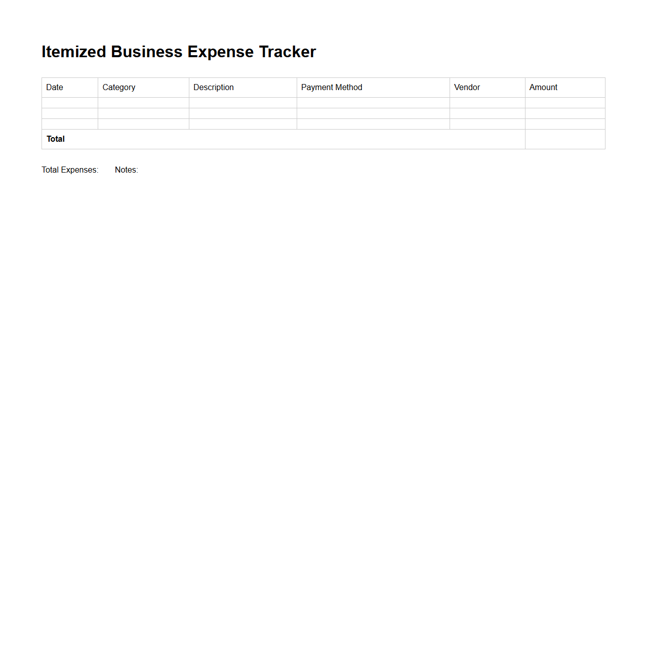 Itemized Business Expense Tracker Template
