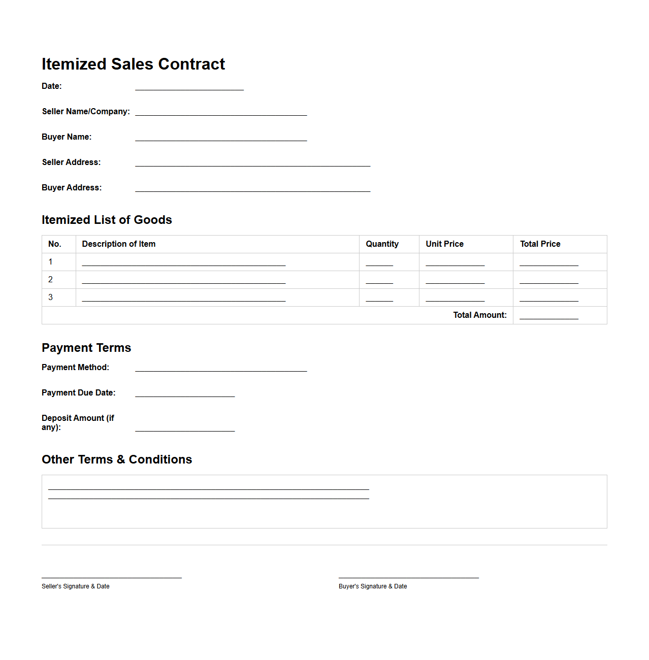 Itemized Sales Contract Example