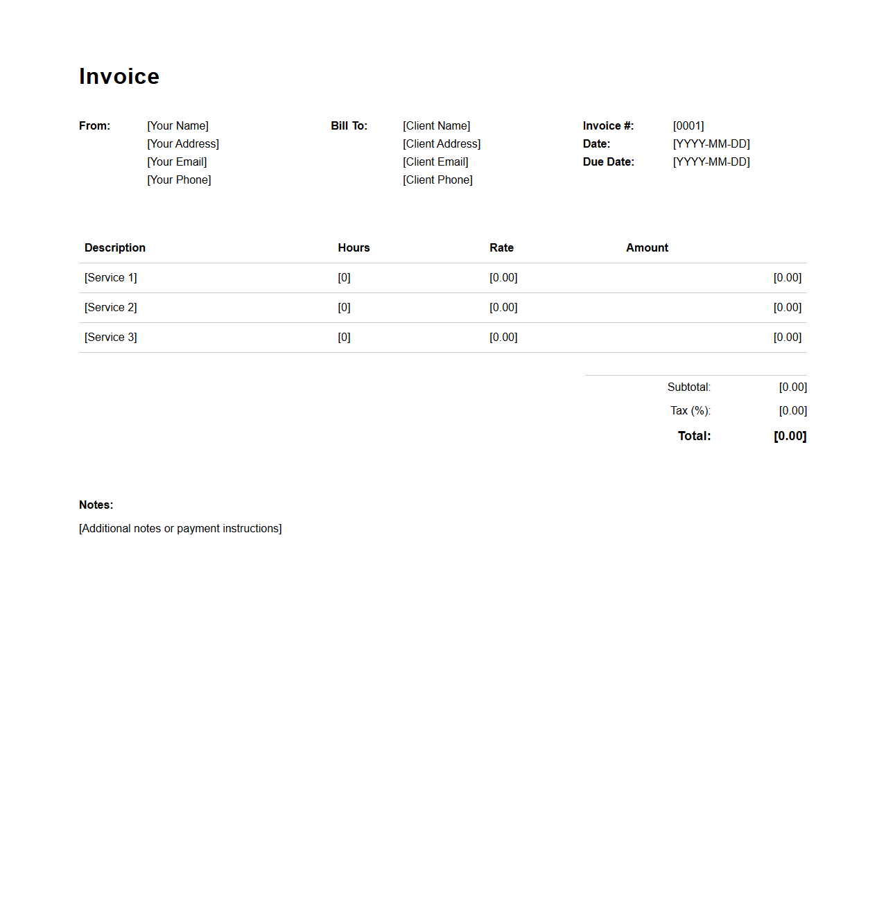 Itemized Service Invoice Template for Freelancers