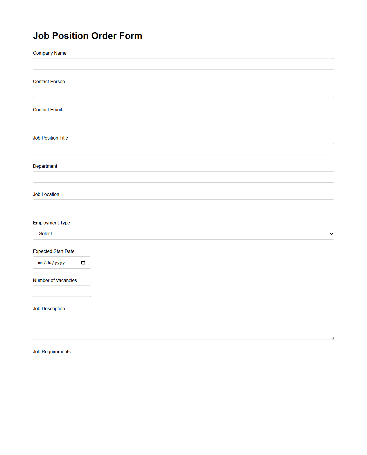 Job Position Order Form