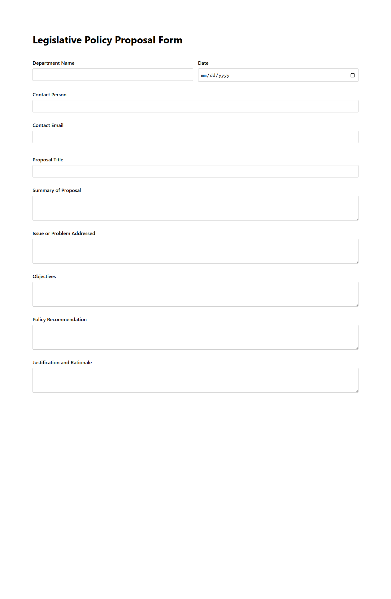 Legislative Policy Proposal Form for Departments