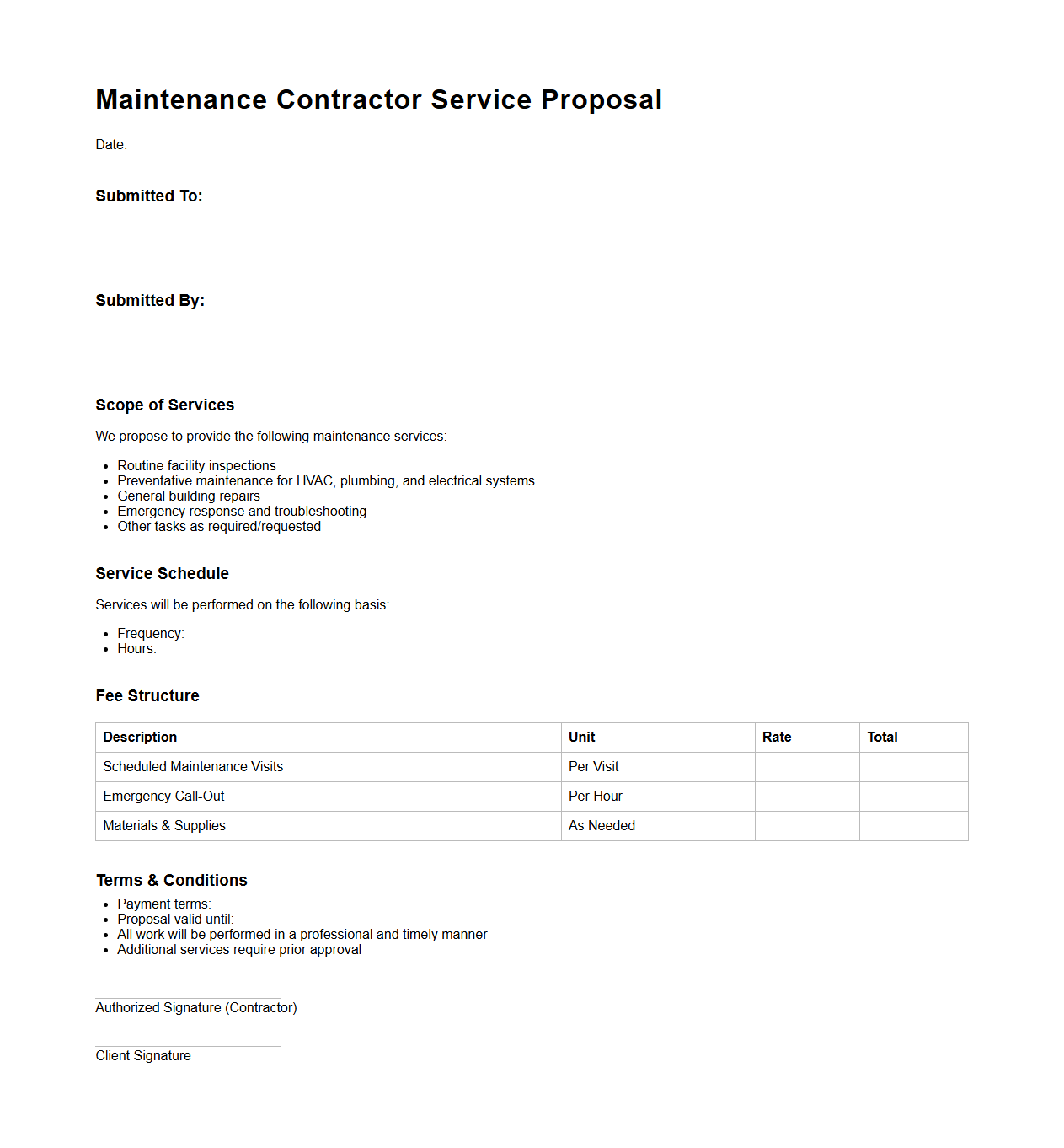 Maintenance Contractor Service Proposal Example