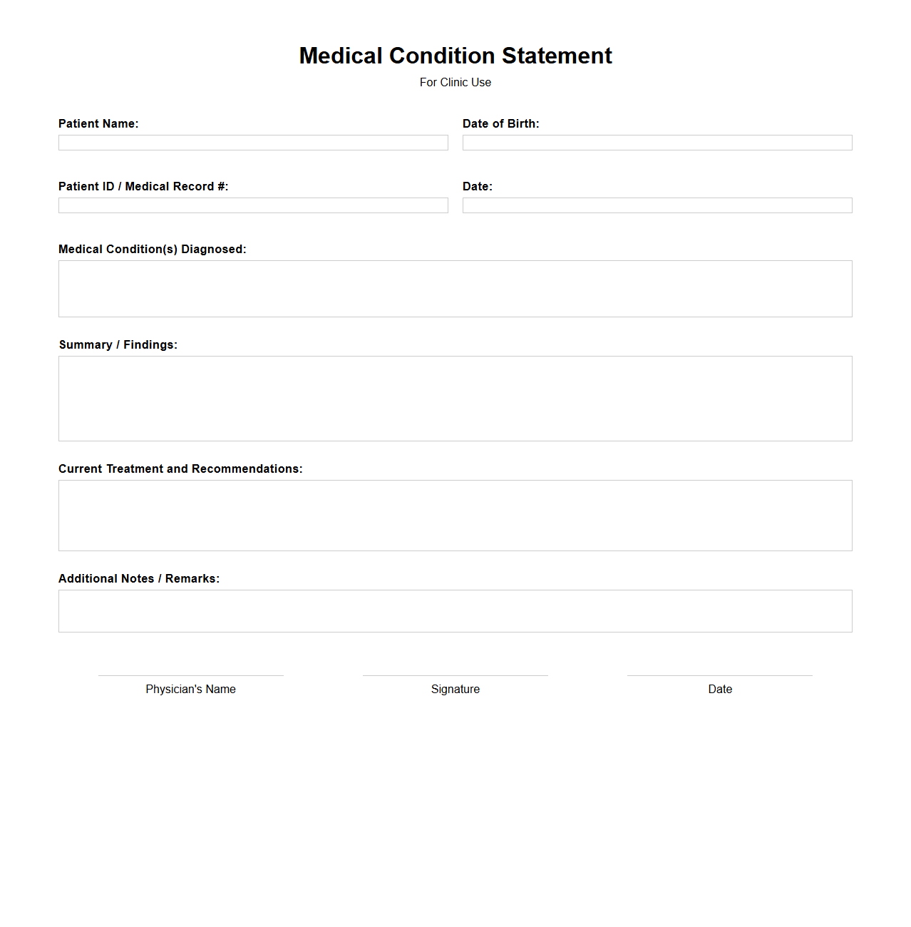 Medical Condition Statement Paper for Clinics