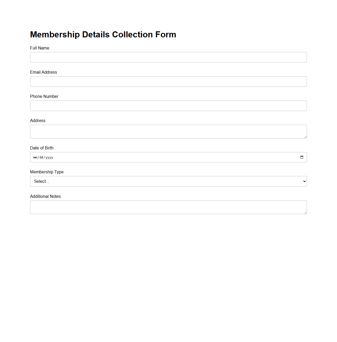 Membership Details Collection Form