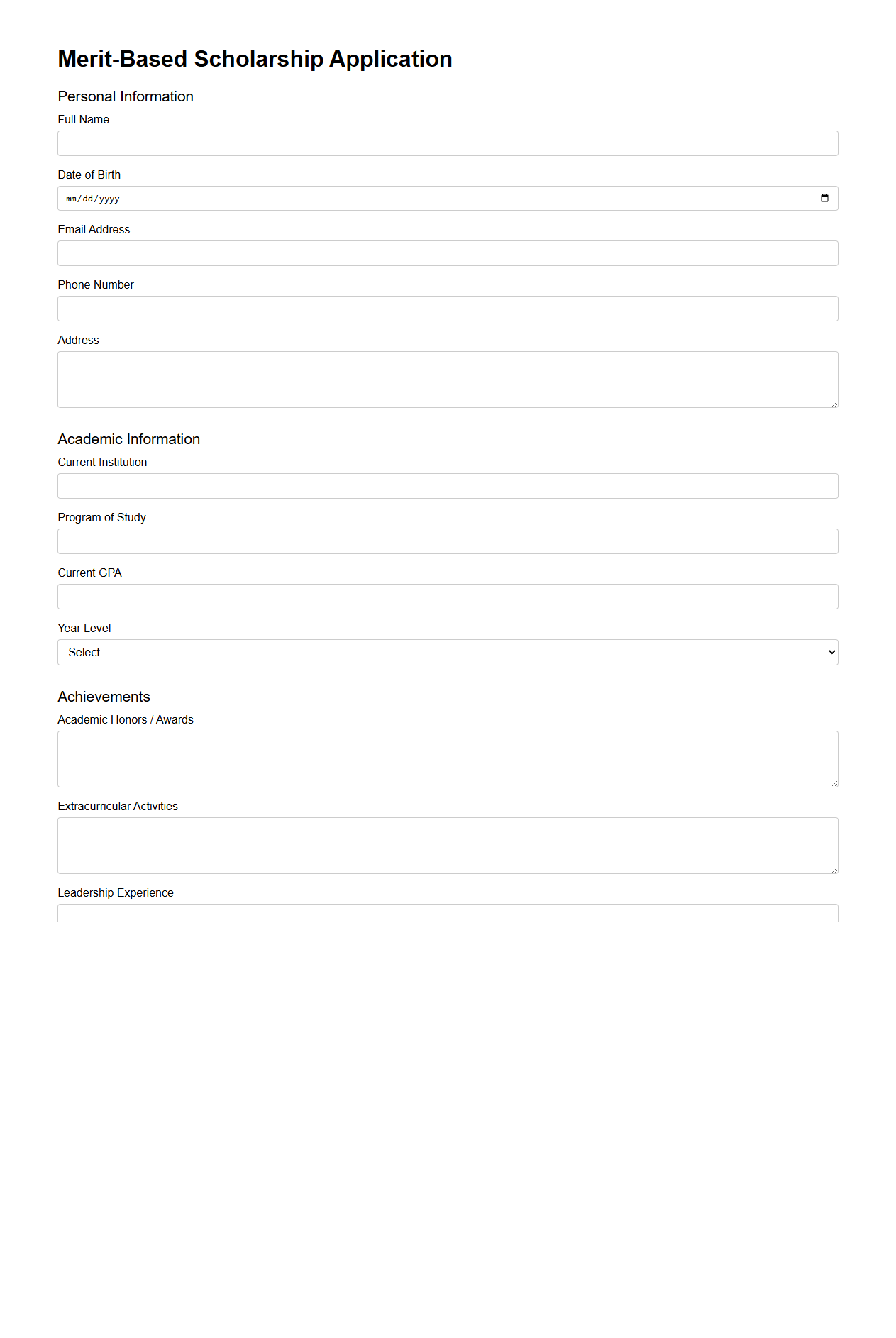 Merit-Based Scholarship Application Structure