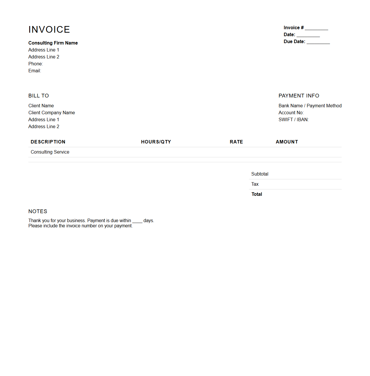 Minimalist Blank Consulting Payment Invoice