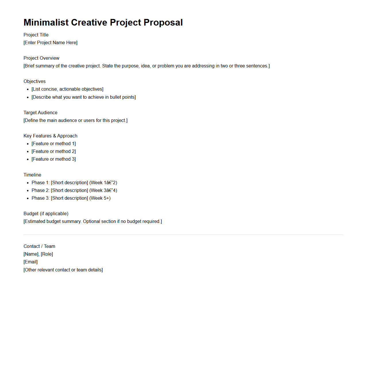 Minimalist Creative Project Proposal Format