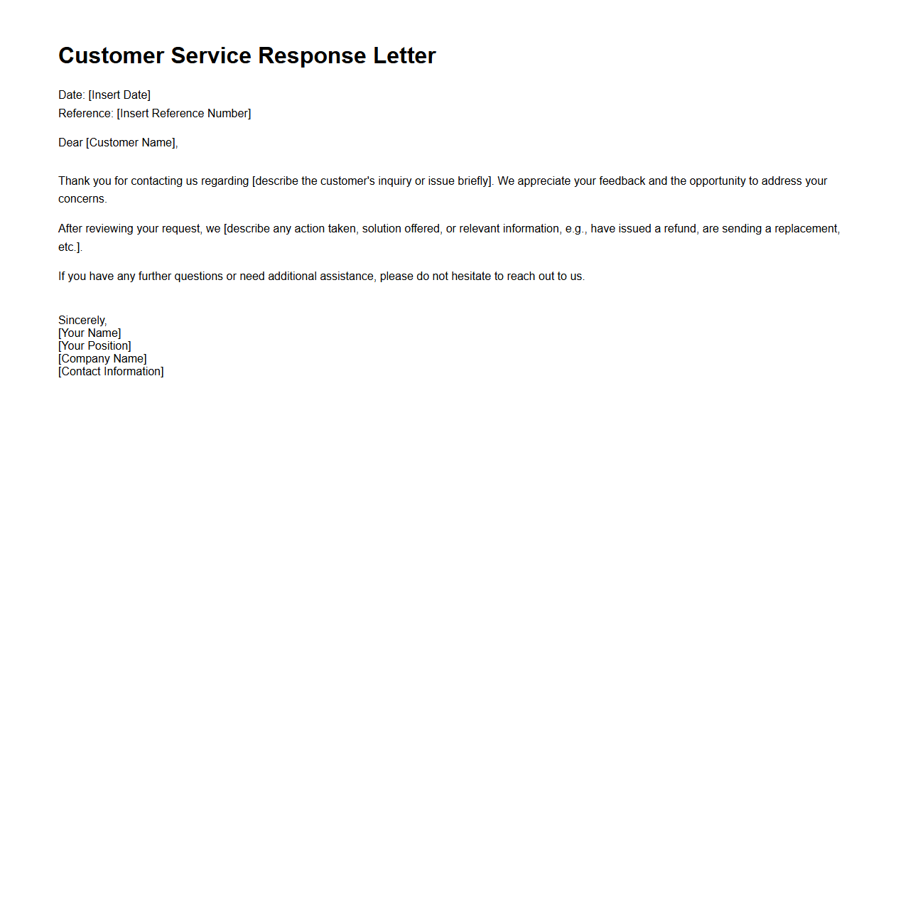 Minimalist Customer Service Letter Model