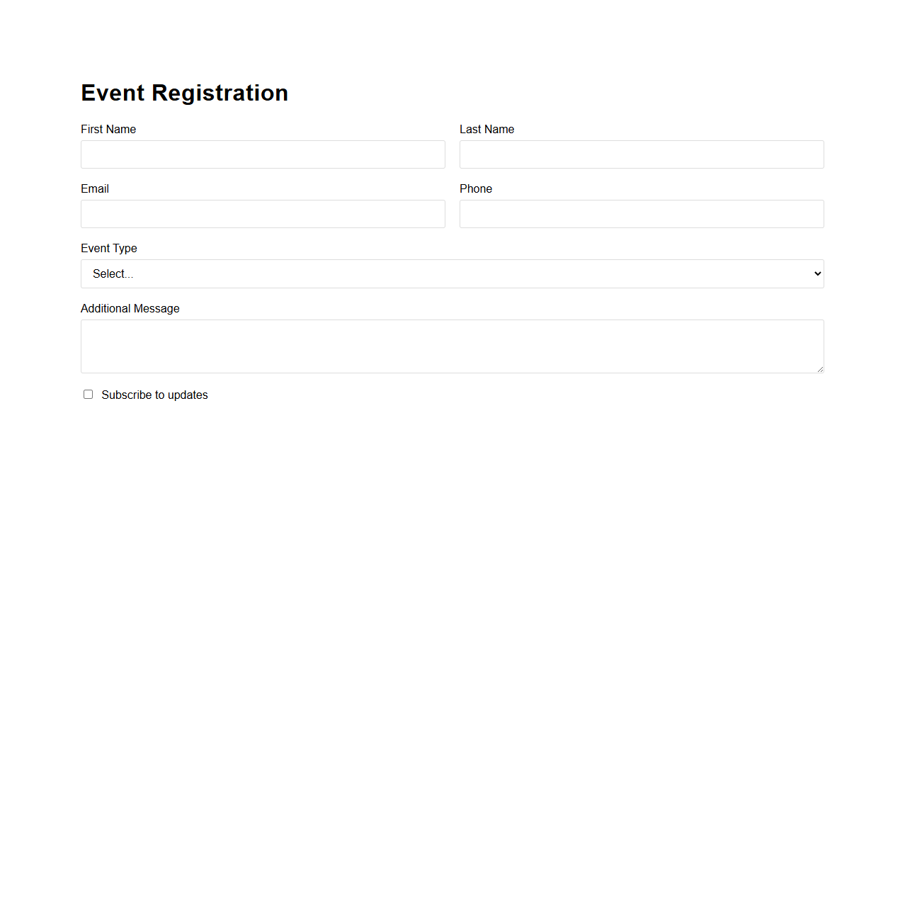 Minimalist Event Registration Form Layout