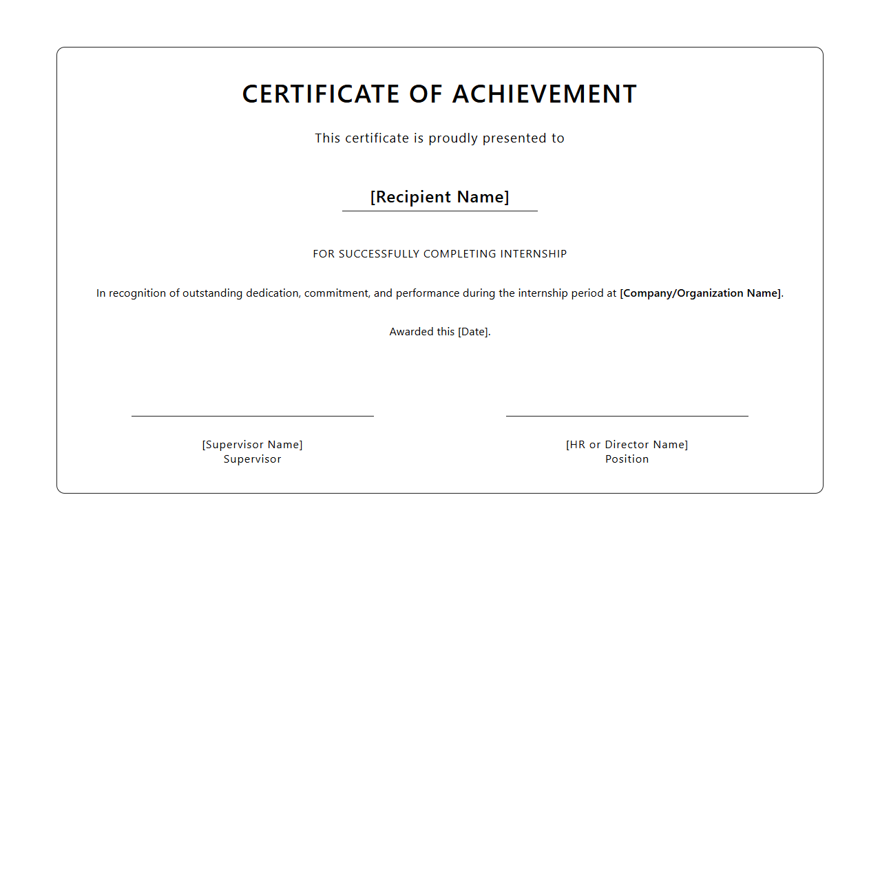 Minimalist Internship Achievement Certificate Design