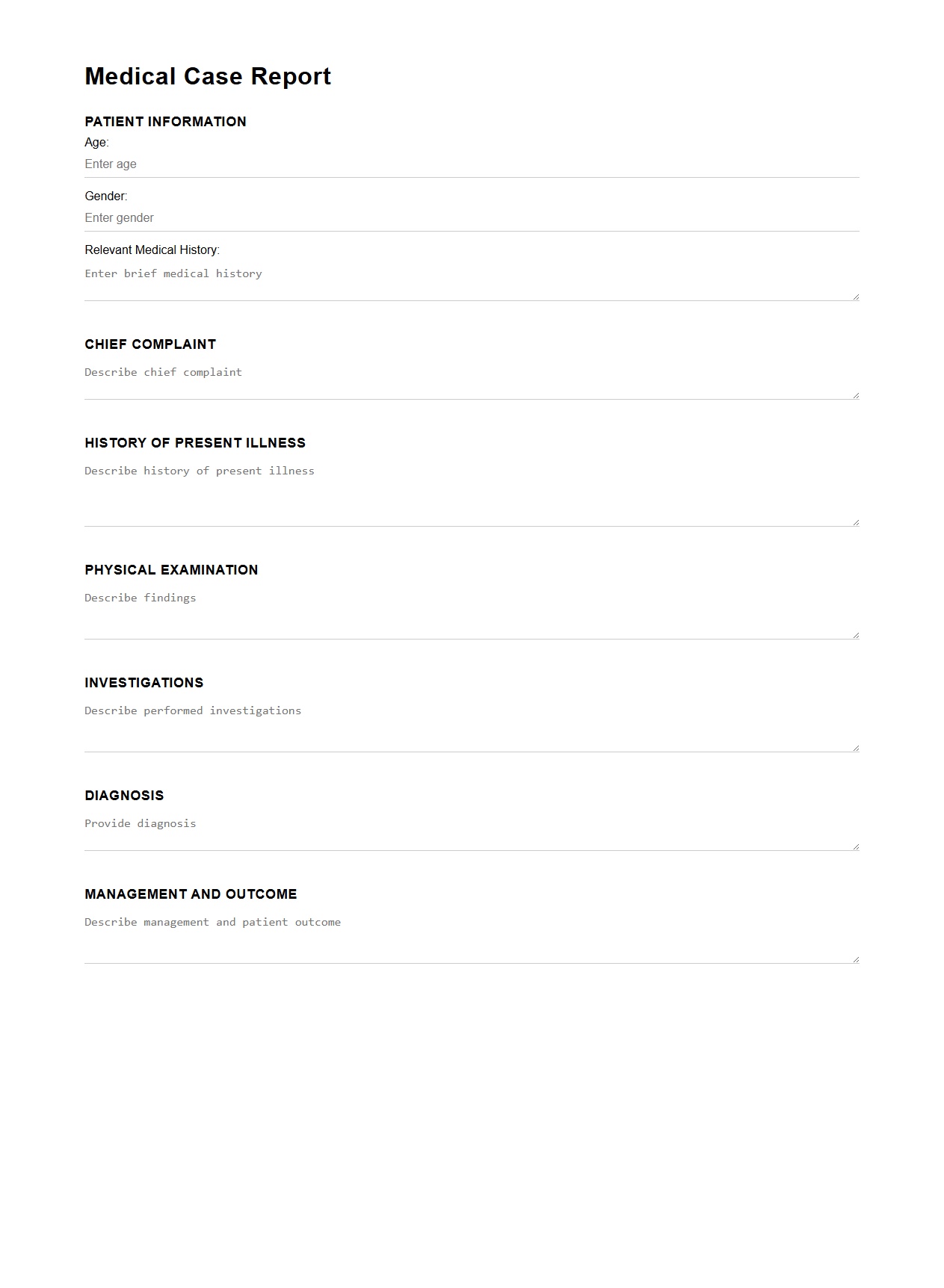 Minimalist Medical Case Writing Template