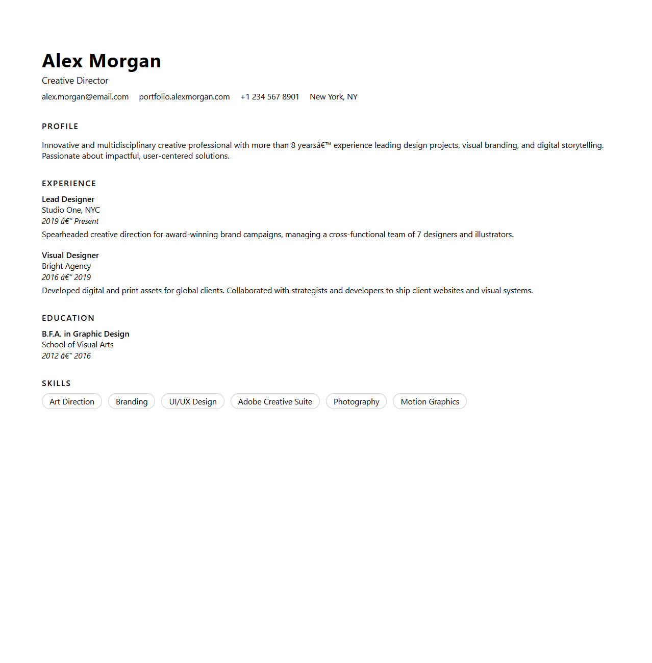 Minimalist Resume Template for Creative Professionals