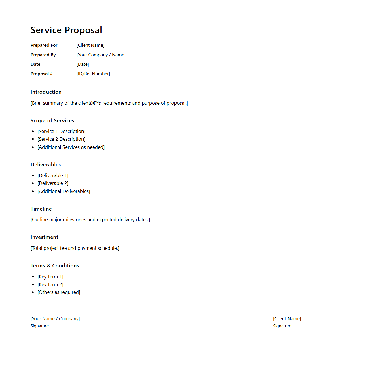 Minimalist Service Proposal Draft for Clients
