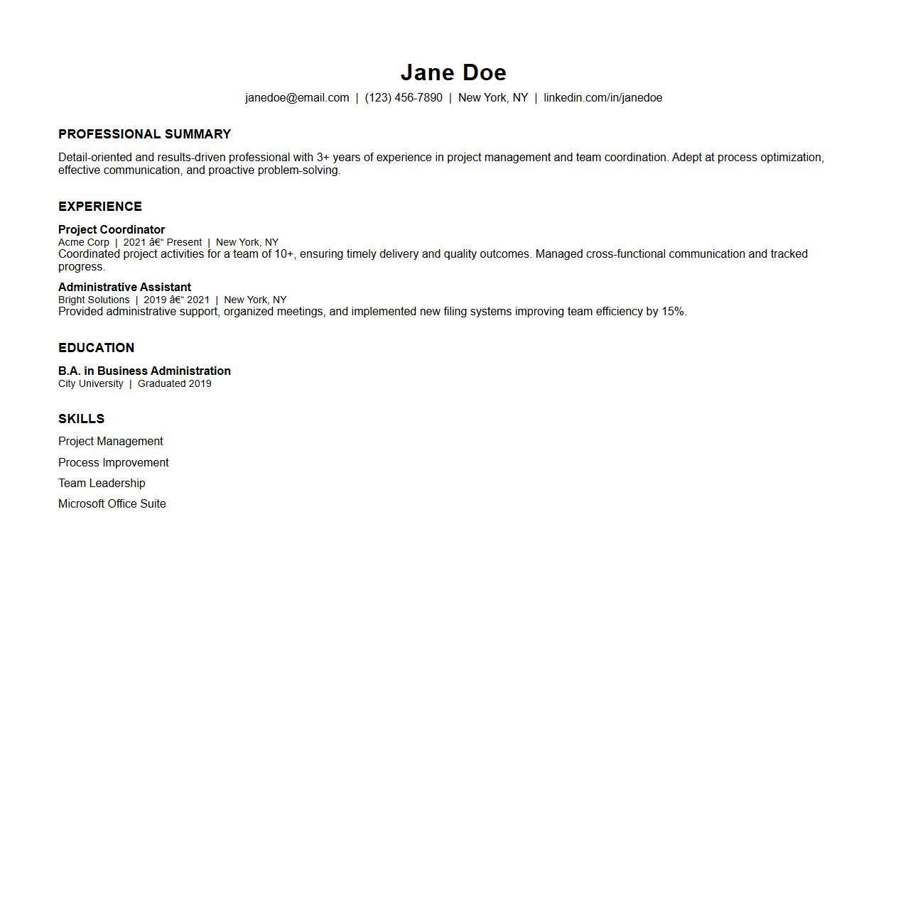 Minimalist Single-Page Resume Format for Immediate Use
