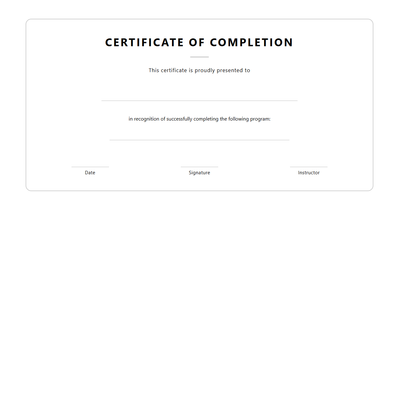 Modern Blank Certificate for Program Completion