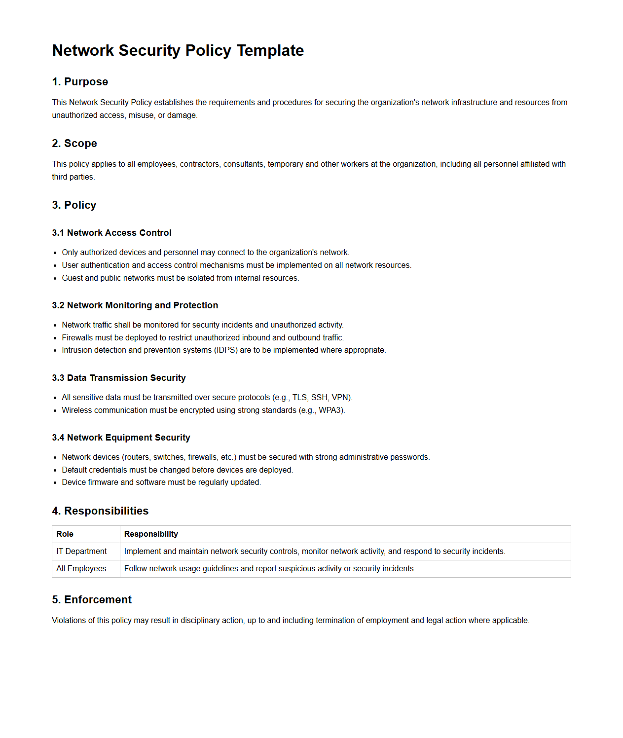 Network Security Policy Template