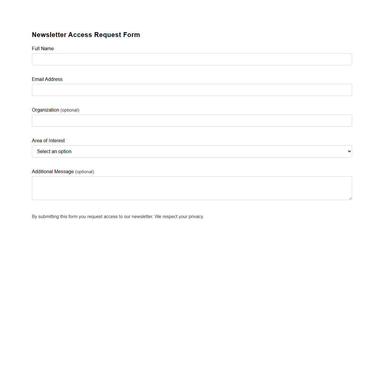 Newsletter Access Request Form Design