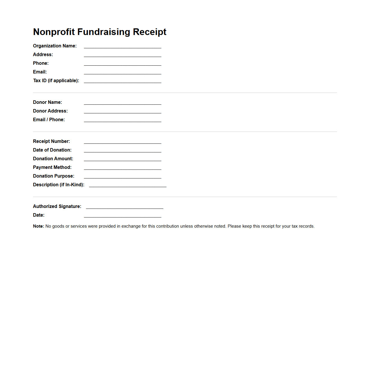 Nonprofit Fundraising Receipt Template